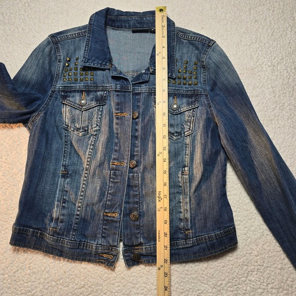 ANA A New Approach Womens Denim Jacket Medium Blue Studded Trucker Jean Jacket M - Picture 12 of 13